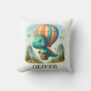 Coussin Joli dinosaure volant dans une montgolfière