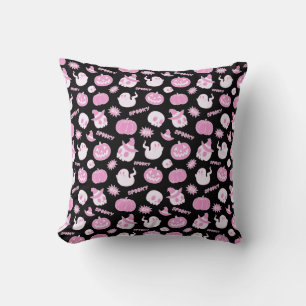 Coussin Joli Éffrayant noir et rose Motif Halloween