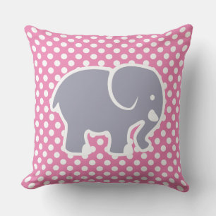 Coussin Joli éléphant gris sur une nurserie à motif à pois