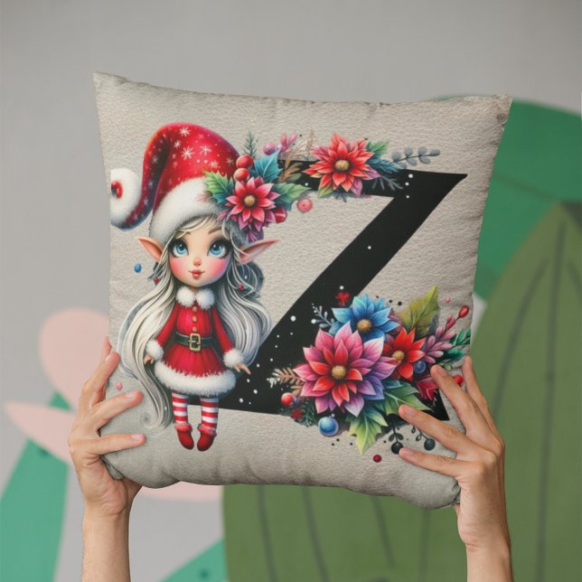 Coussin Joli Elfe de Noël Festif Z Faux Cuir Brun (Créateur téléchargé)