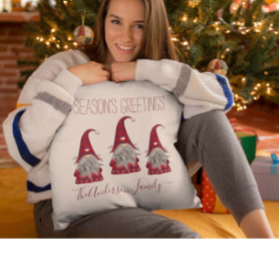 Coussin Joli Elfe de Noël Personnalisé à Carreaux Rustique