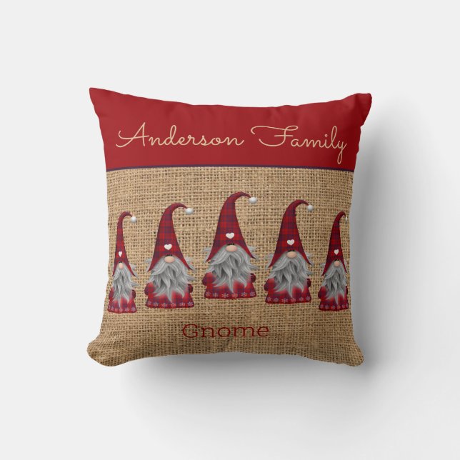 Coussin Joli Elfe de Noël rustique personnalisé Gnome (Recto)