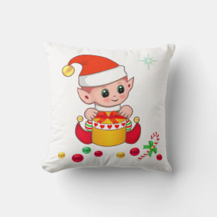 Coussin Joli elfe de Noël, Sucre de canne et boules de Noë