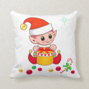 Coussin Joli elfe de Noël, Sucre de canne et boules de Noë
