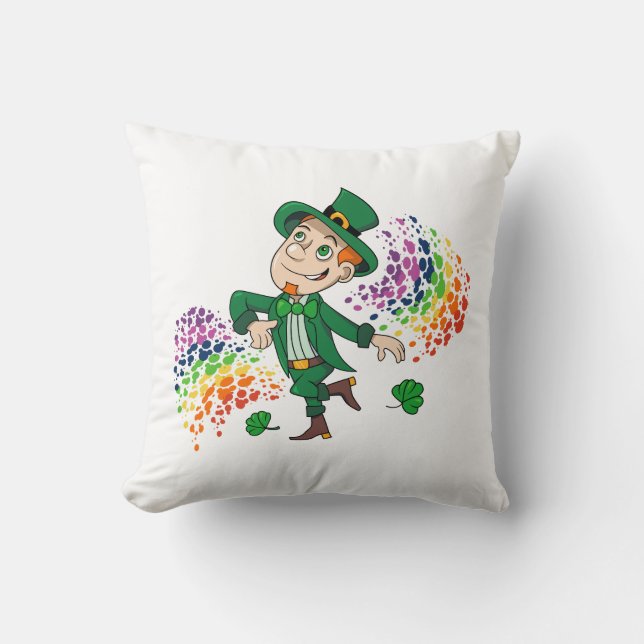 Coussin Joli et souriant dancing leprechaun, un arc-en-cie (Recto)