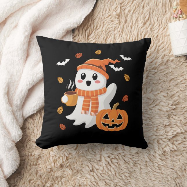 Coussin Joli fantôme buvant un café glacé Halloween  (Couverture)