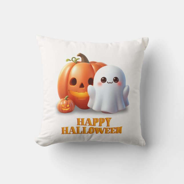Coussin Joli Fantôme & Citrouille Joyeux Halloween  (Recto)