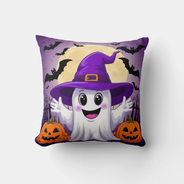 Coussin Joli fantôme de dessin animé avec un chapeau de so (Recto)