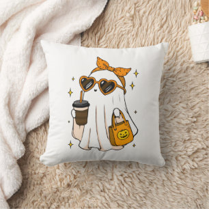 Coussin Joli Fantôme de la Saison Effrayante avec Café Gla