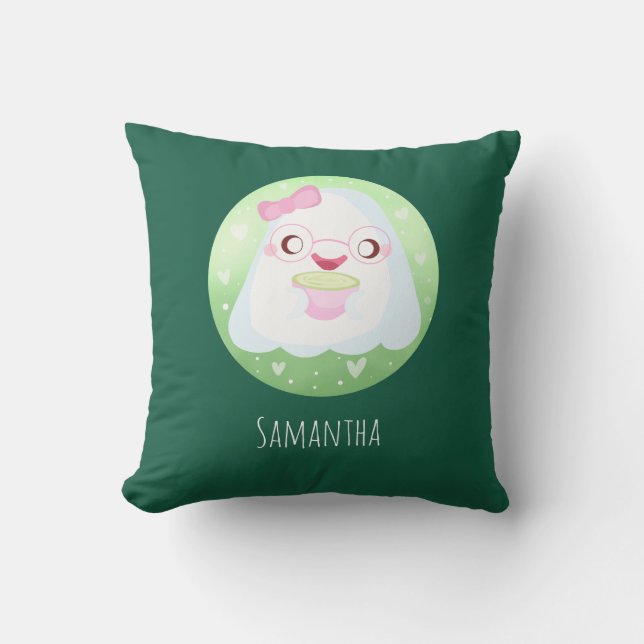 Coussin Joli Fantôme de Latte au Matcha (Recto)