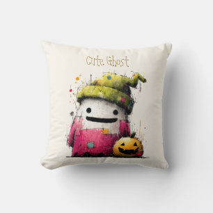 Coussin Joli fantôme en patchwork aquarelle pour Halloween