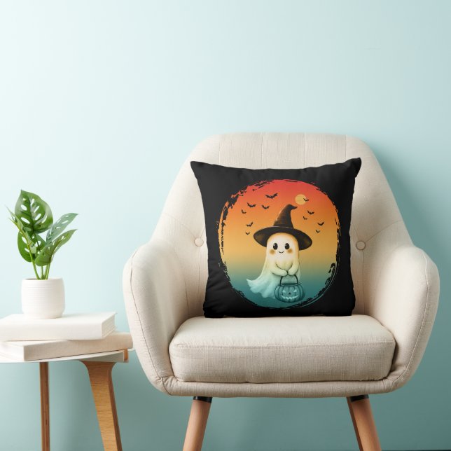 Coussin joli fantôme halloween citrouille automne saison a (Chaise)