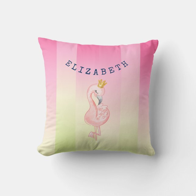 Coussin Joli Flamant Rose Dégradé Rayé (Recto)