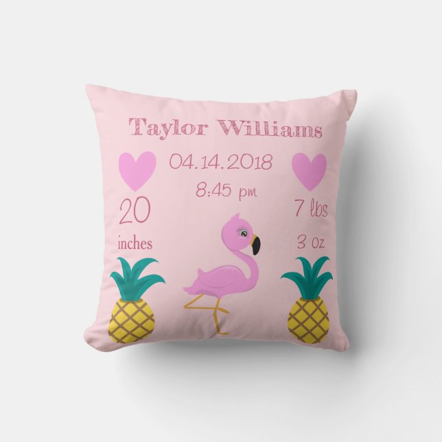 Coussin Joli Flamant rose rose et ananas (Recto)