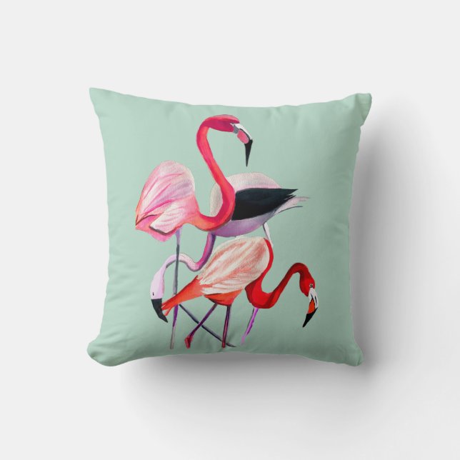 Coussin Joli flamant rose sur bleu (Recto)
