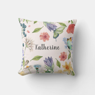 Coussin Joli Fleur sauvage Girl Baby Nursery décor monogra