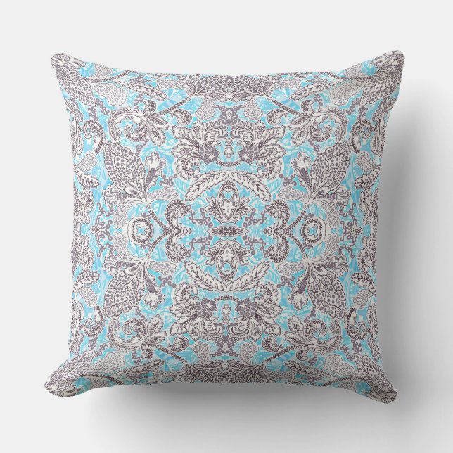 Coussin Joli floral classique gris bleu (Recto)