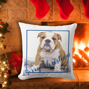 Coussin Joli Français Bulldog Joyeux Noël Photo de Noël