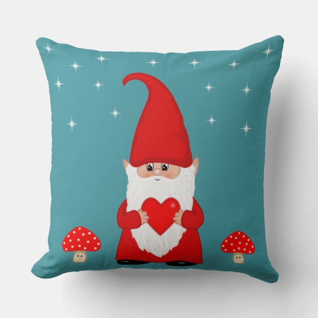 Coussin Joli gnome de Noël sur sarcelle (Recto)