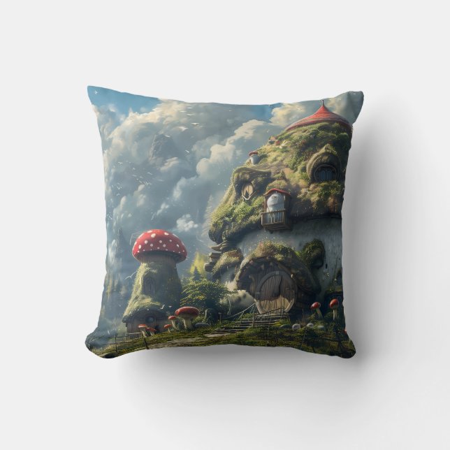 Coussin Joli gnome, maison champignon  (Recto)