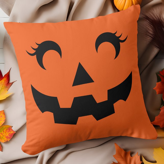 Coussin Joli Halloween Jack O-Lantern Citrouille Face Oran (Créateur téléchargé)