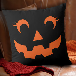 Coussin Joli Halloween Jack O'Lantern Citrouille Face Noir