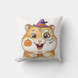 Coussin Joli hamster d'Halloween avec maïs sucré et chapea