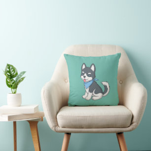 Coussin Joli husky de dessin animé sur fond vert