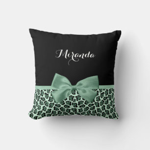 Coussin Joli Jaguar vert Imprimer fille Jade Bow et nom