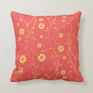 Coussin Joli Jaune clair & Corail Delicate Motif Floral