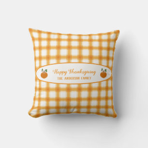 Coussin Joli Jaune Orange Plaid Citrouilles Thanksgiving