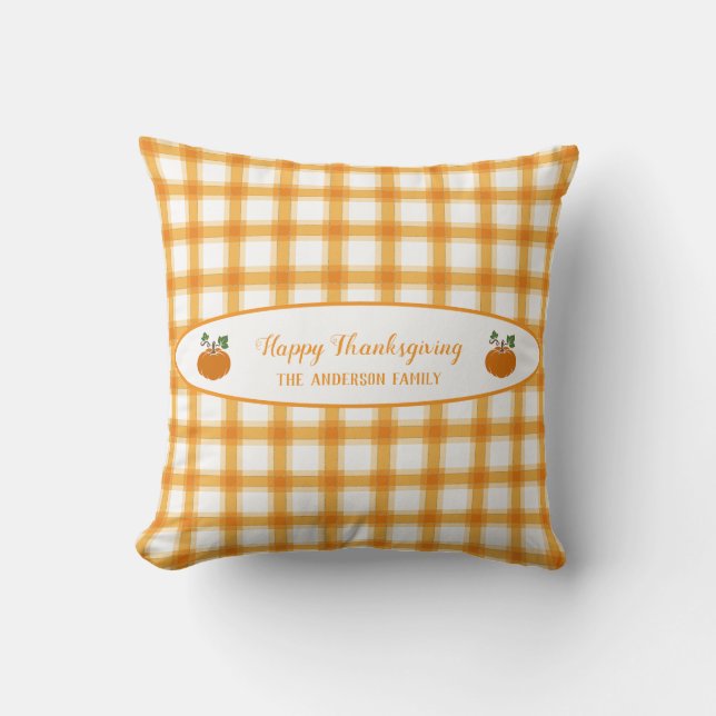 Coussin Joli Jaune Orange Plaid Citrouilles Thanksgiving (Recto)