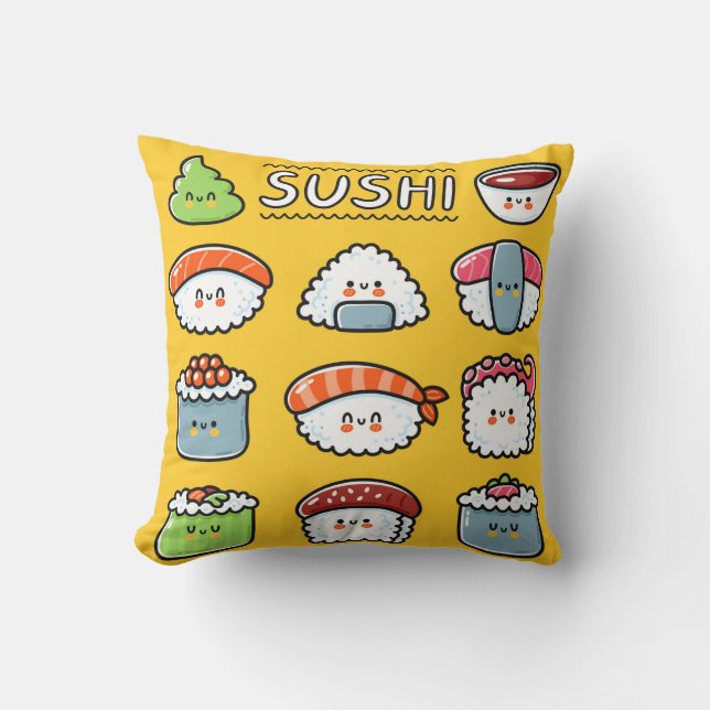 Coussin Joli joli joyeux sushi maki rouleaux dessin animé  (Recto)
