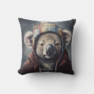 Coussin Joli koala au chapeau d'hiver avec nom personnalis