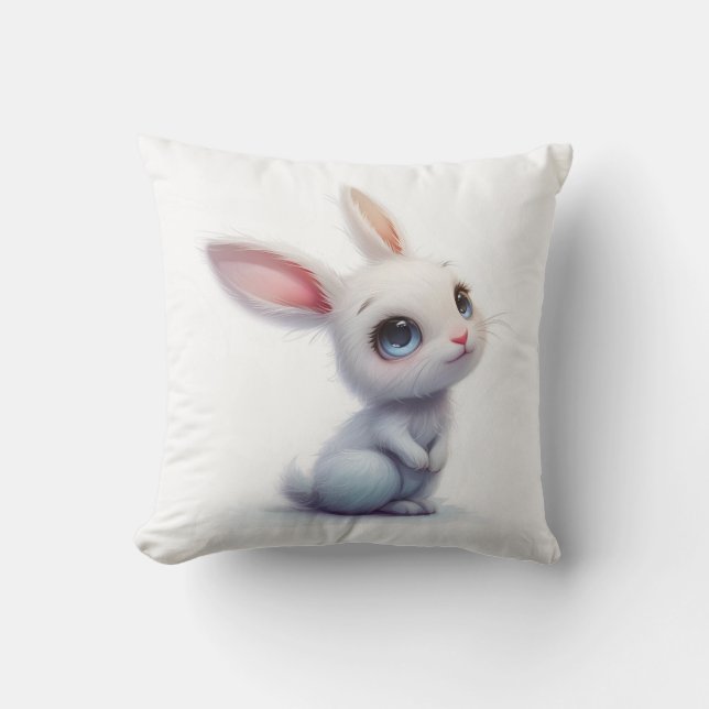 Coussin Joli lapin blanc aux grands yeux bleus (Recto)