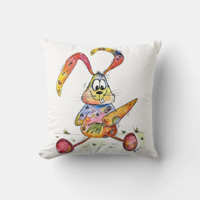 Coussin Joli lapin blanc coloré avec carotte (Recto)