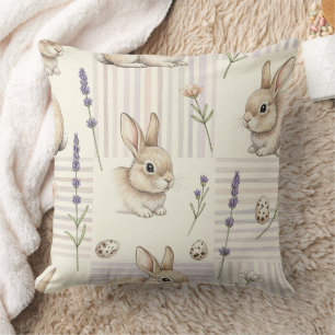 Coussin Joli Lapin Brun Œuf de Pâques Coloré Pastel