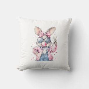 Coussin Joli lapin de jour de Pâques soufflant une bulle F