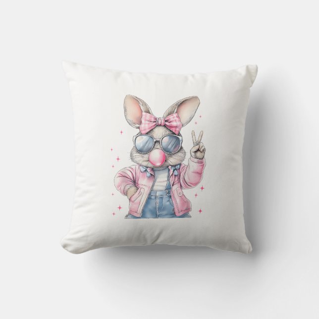 Coussin Joli lapin de jour de Pâques soufflant une bulle F (Recto)