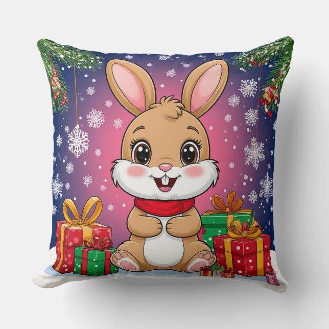 Coussin Joli lapin de Noël (Recto)