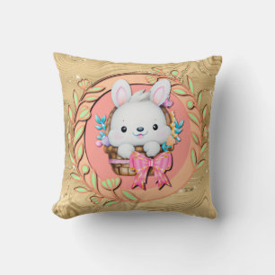 Coussin Joli lapin de Pâques assis dans le panier