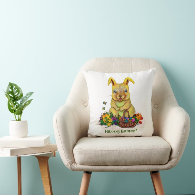 Coussin Joli lapin de Pâques avec oeufs et fleurs (Chaise)
