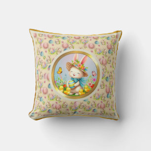 Coussin Joli lapin de Pâques et joyeuses fleurs de printem