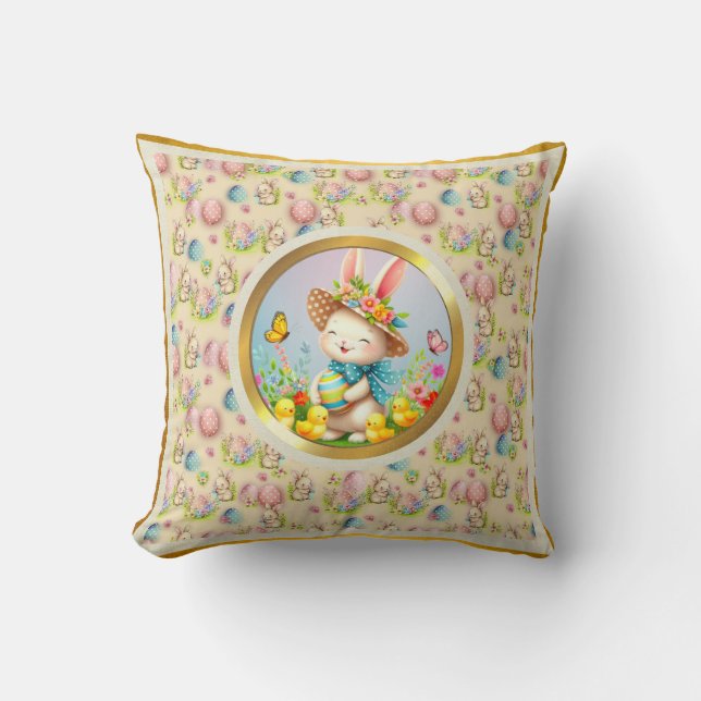 Coussin Joli lapin de Pâques et joyeuses fleurs de printem (Recto)