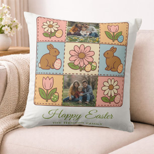 Coussin Joli lapin de Pâques pastel Fleur Patchwork 2 Phot