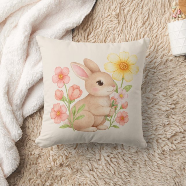 Coussin Joli lapin de watercolor floral  (Couverture)