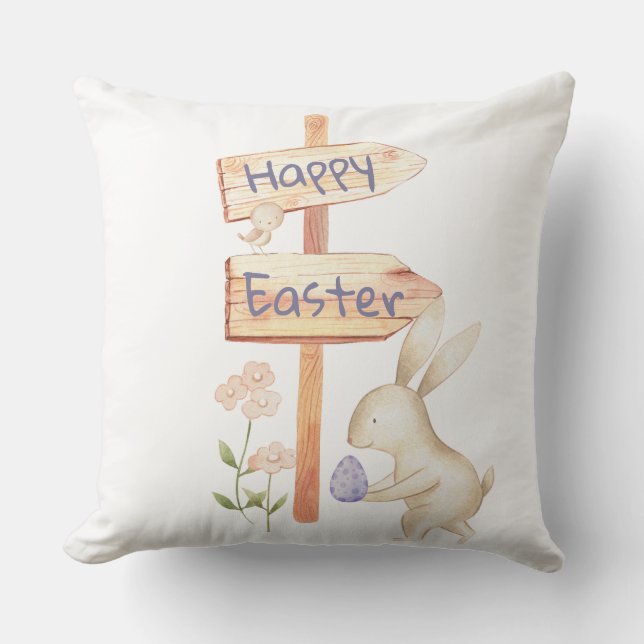Coussin Joli lapin et œuf Joyeuses Pâques (Recto)