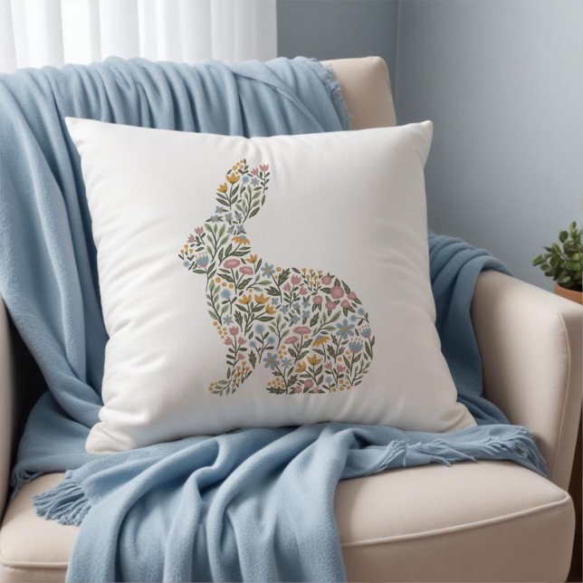 Coussin Joli Lapin Fleur Sauvage Pâques Printemps (Créateur téléchargé)