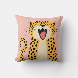 Coussin Joli Léopard Sauvage de Dessin Animé Souriant et H