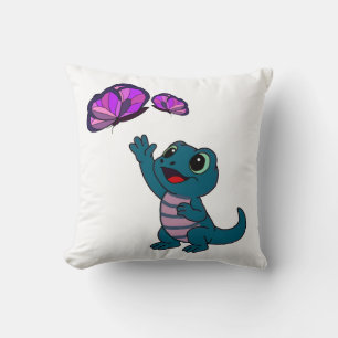 Coussin Joli lézard de dessin animé sarcelle tendant la ma
